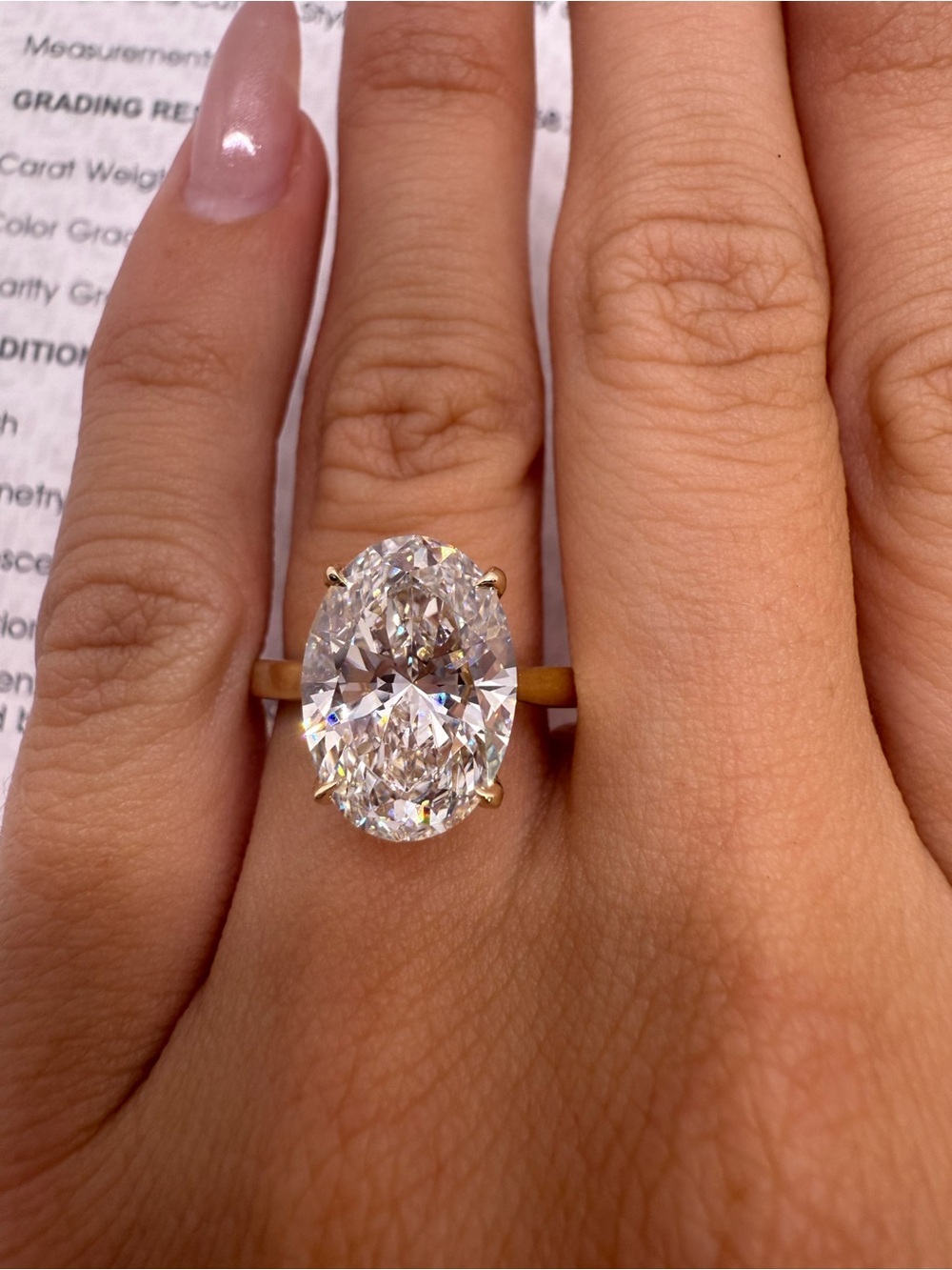 5.10 carat F VS1 oval lab diamond solitaire engagement ring 14k yellow gold
